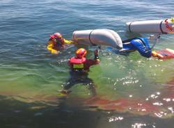 Deltaplano galleggiante cade nel lago