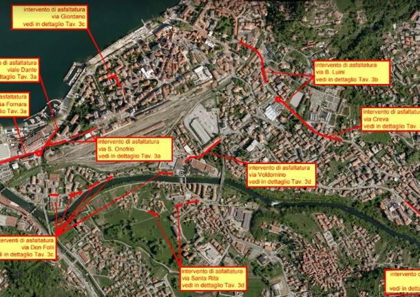 Le strade di Luino che verranno asfaltate