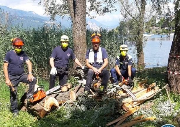 Protezione civile al lavoro per rimuovere i rami caduti a Monvalle
