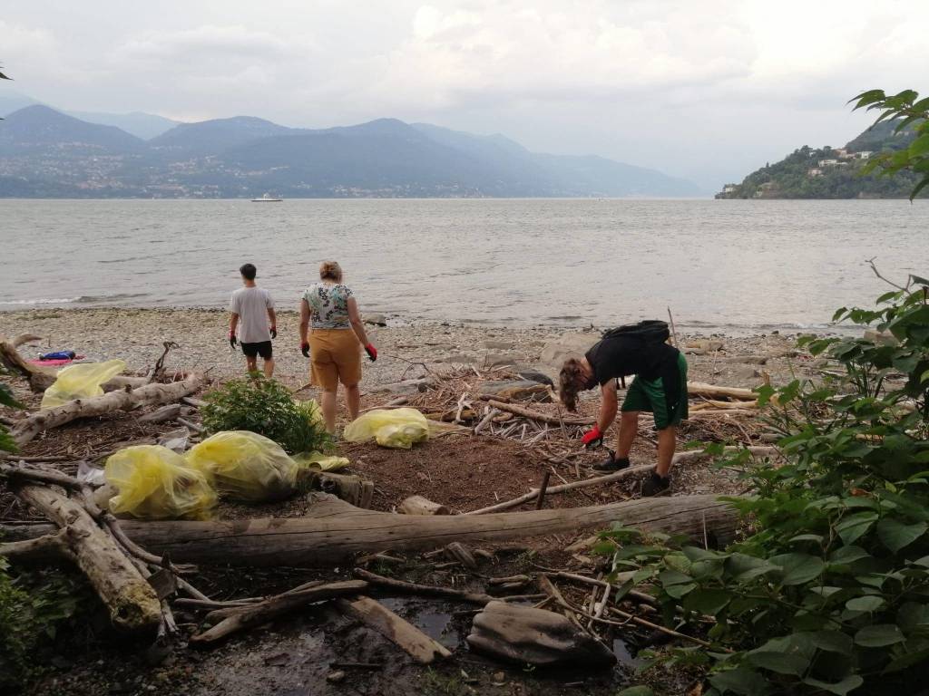 Pulizia della spiaggia del Fortino a Laveno Mombello
