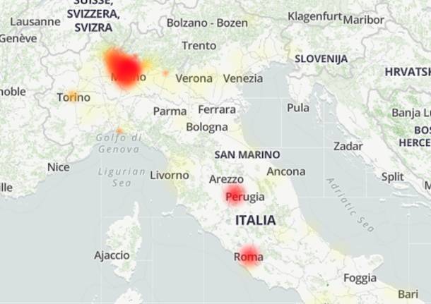 mappa vodafone down 19 gennaio 2021 da downdetector