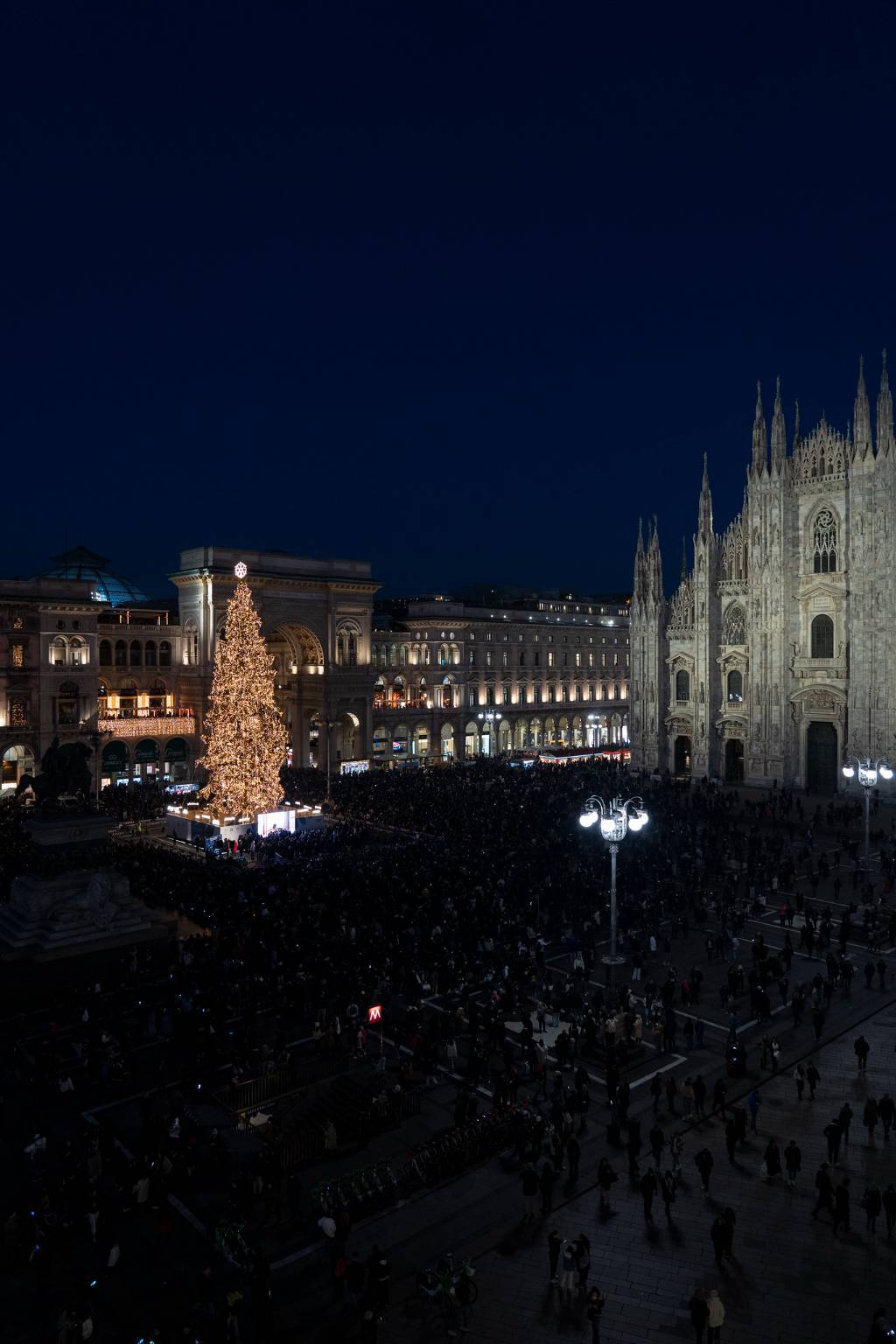Illuminato l'albero di Natale in piazza Duomo a Milano