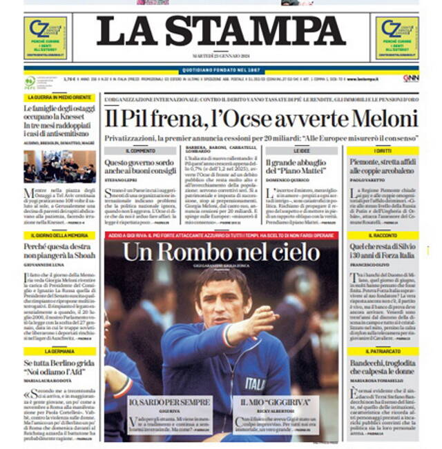 Gigi Riva, le prime pagine dei giornali
