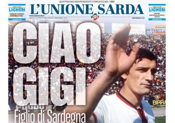 Gigi Riva, le prime pagine dei giornali