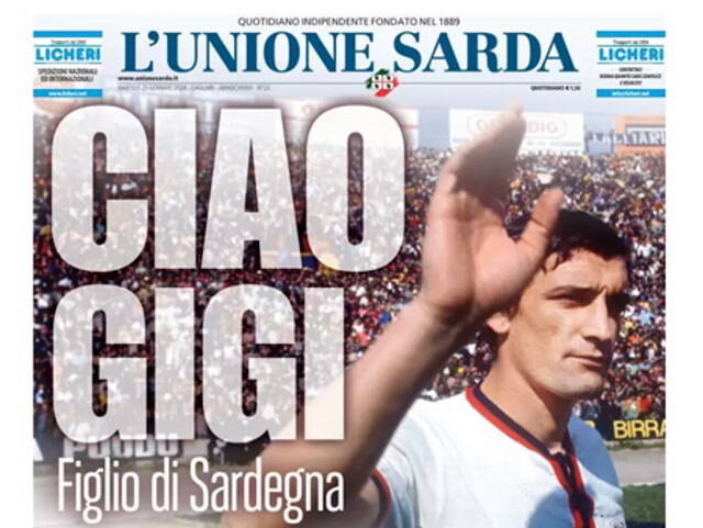 Gigi Riva, le prime pagine dei giornali