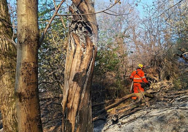 Incendio di Laveno Mombello: gli operatori al lavoro