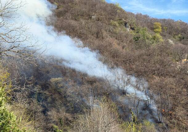 L'incendio nei boschi di Laveno Mombello